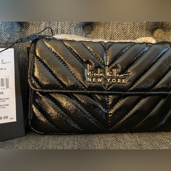 Nicole Miller Handbags - Nicole Miller Quilted Black Chevron Crossbody/Shoulder Bag - NWT
